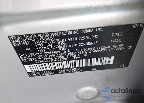 2015 Toyota Rav4 Xle из США, поврежденный, VIN 2T3WFREV9FW233008